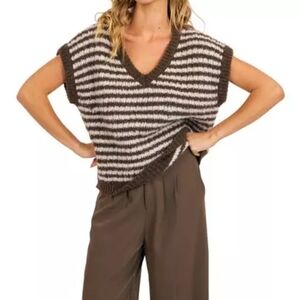 Striped V-Neck Sleeveless Sweater